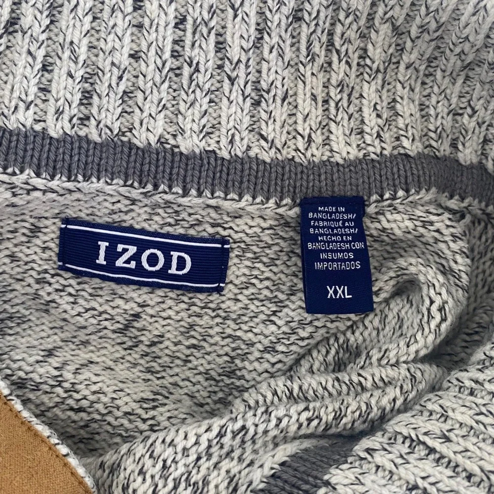 IZOD Sweater Mens XXL Grey Marled Shawl Neck Button Pullover Knit Grandpa Core